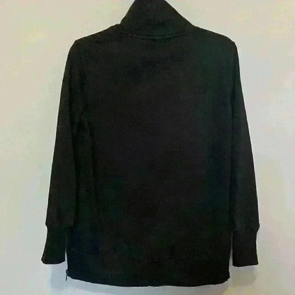 Banana Republic Womens XS Black Mock Neck Cotton Pullover Sweatshirt SIDE ZIPS - Picture 2 of 4